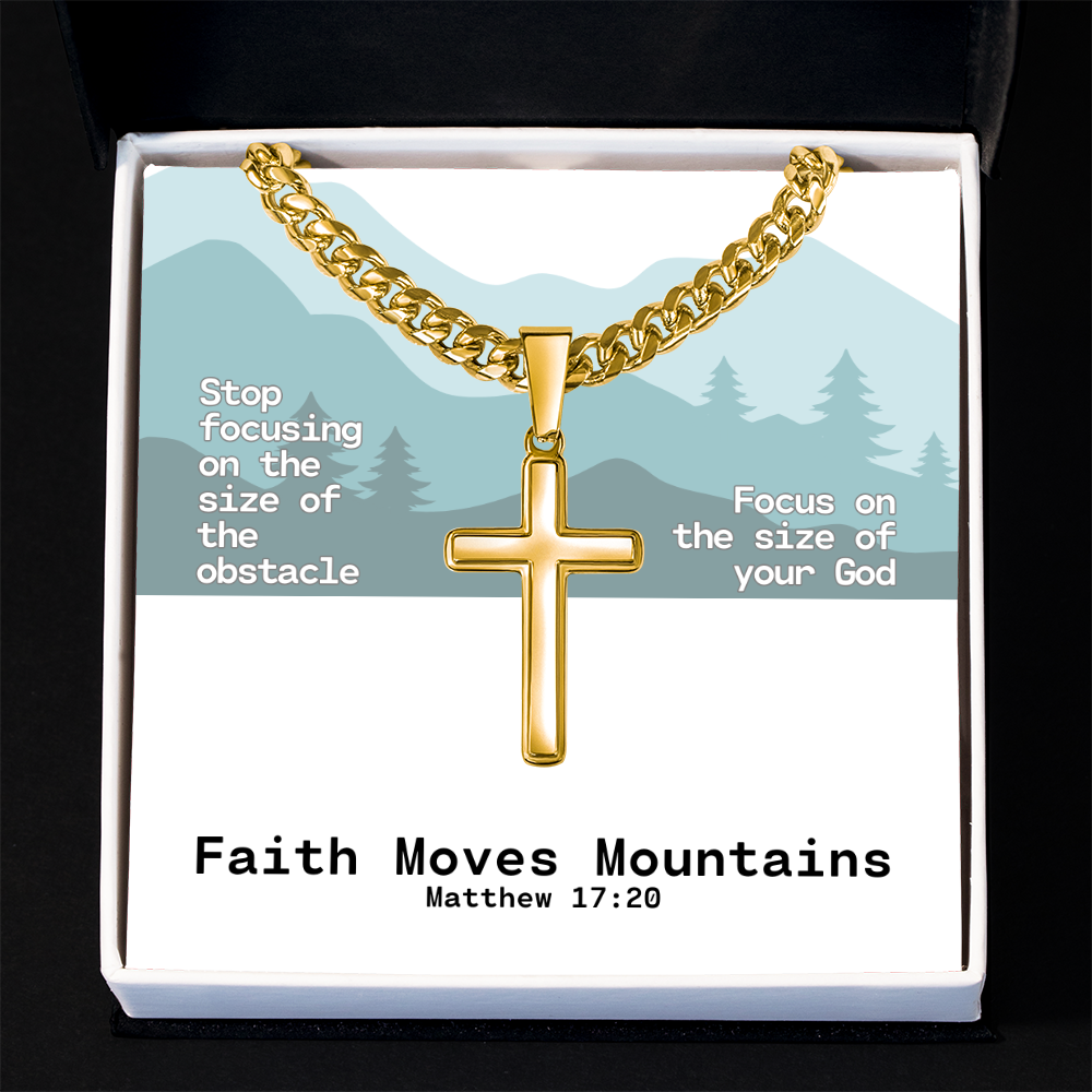 Faith Moves Mountains (Matthew 17:20) | Premium Sterling Silver Cuban Link Cross Necklace