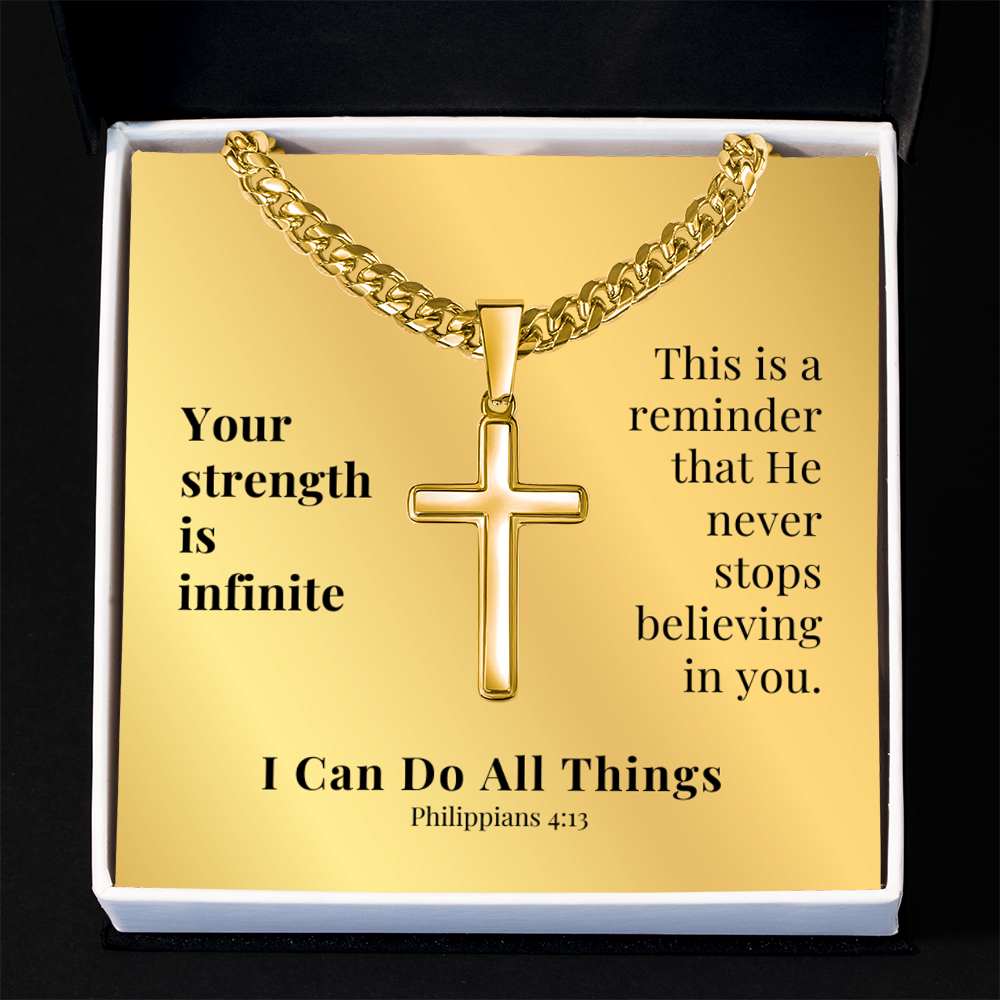 I Can Do All Things (Philippians 4:13) | Premium Sterling Silver Cuban Link Cross Necklace