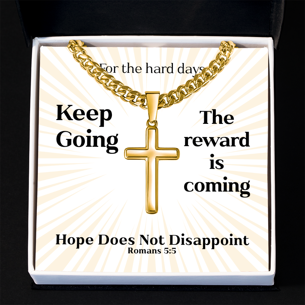 Hope Does Not Disappoint (Romans 5:5) | Premium Sterling Silver Cuban Link Cross Necklace