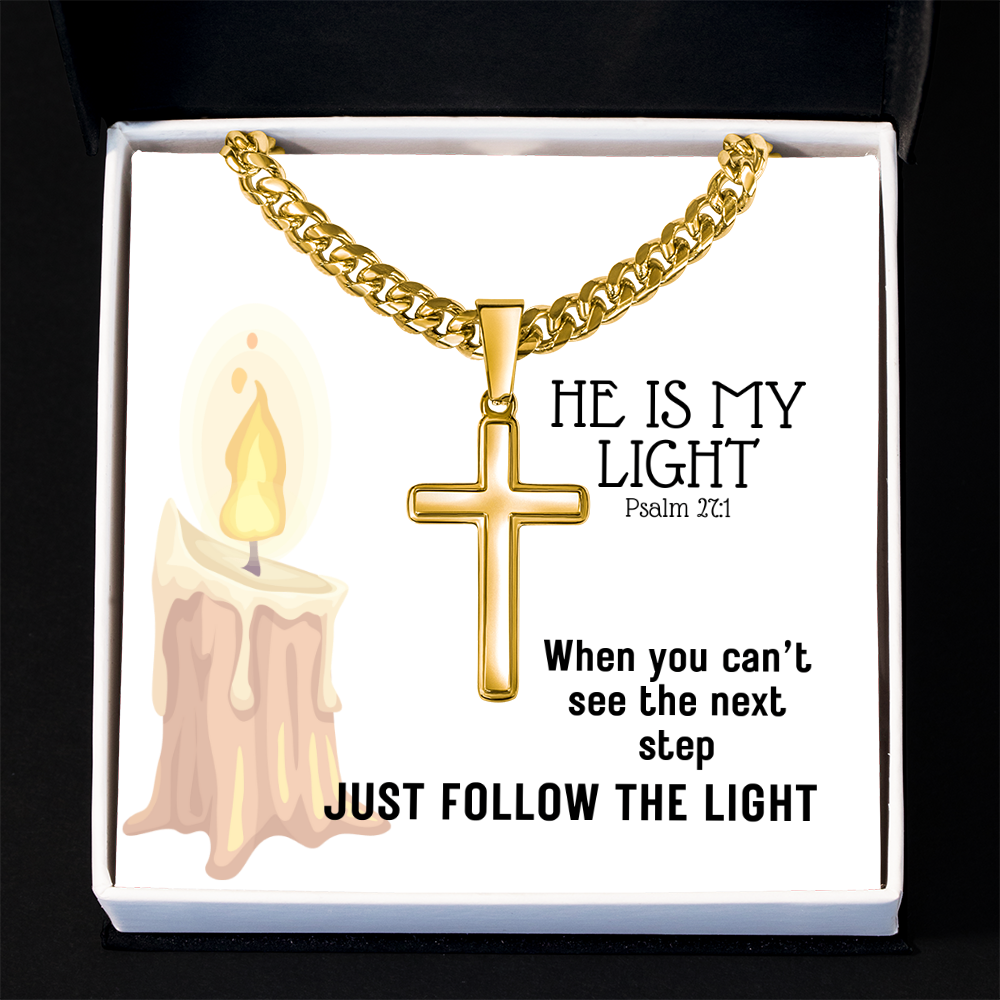 He Is My Light (Psalm 27:1) | Premium Sterling Silver Cuban Link Cross Necklace