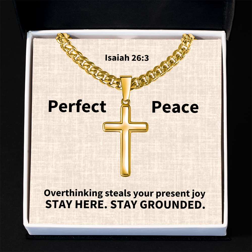 Perfect Peace (Isaiah 26:3) | Premium Sterling Silver Cuban Link Cross Necklace