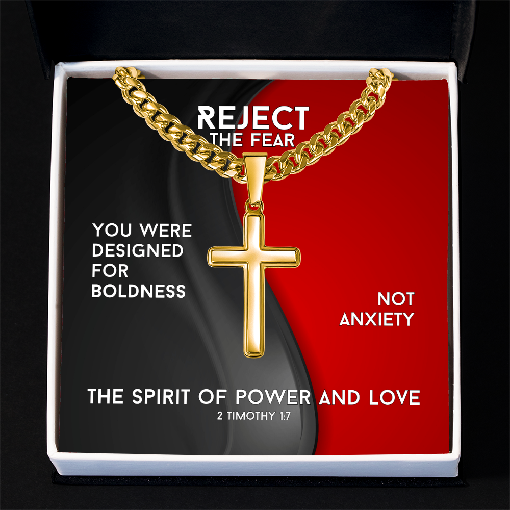 The Spirit Of Power And Love (2 Timothy 1:7) | Premium Sterling Silver Cuban Link Cross Necklace