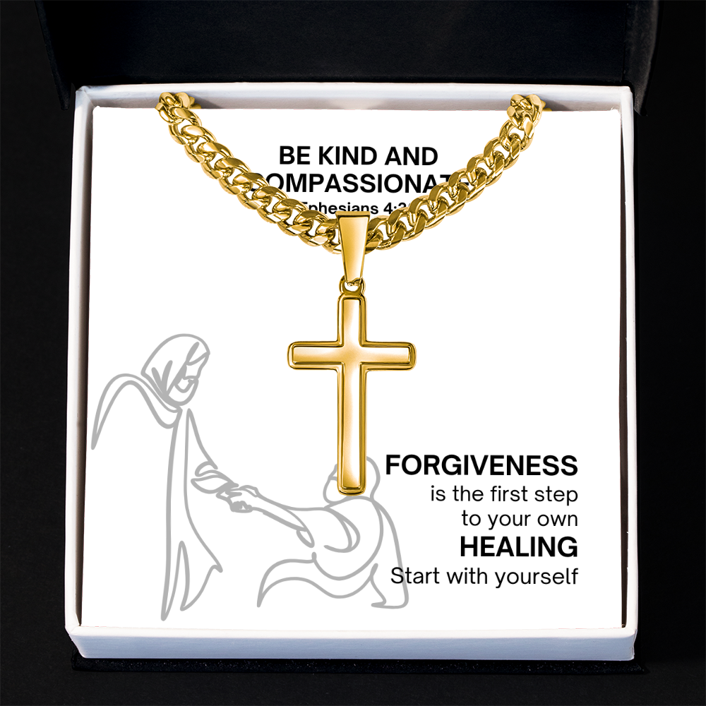 Be Kind And Compassionate (Ephesians 4:32) | Premium Sterling Silver Cuban Link Cross Necklace
