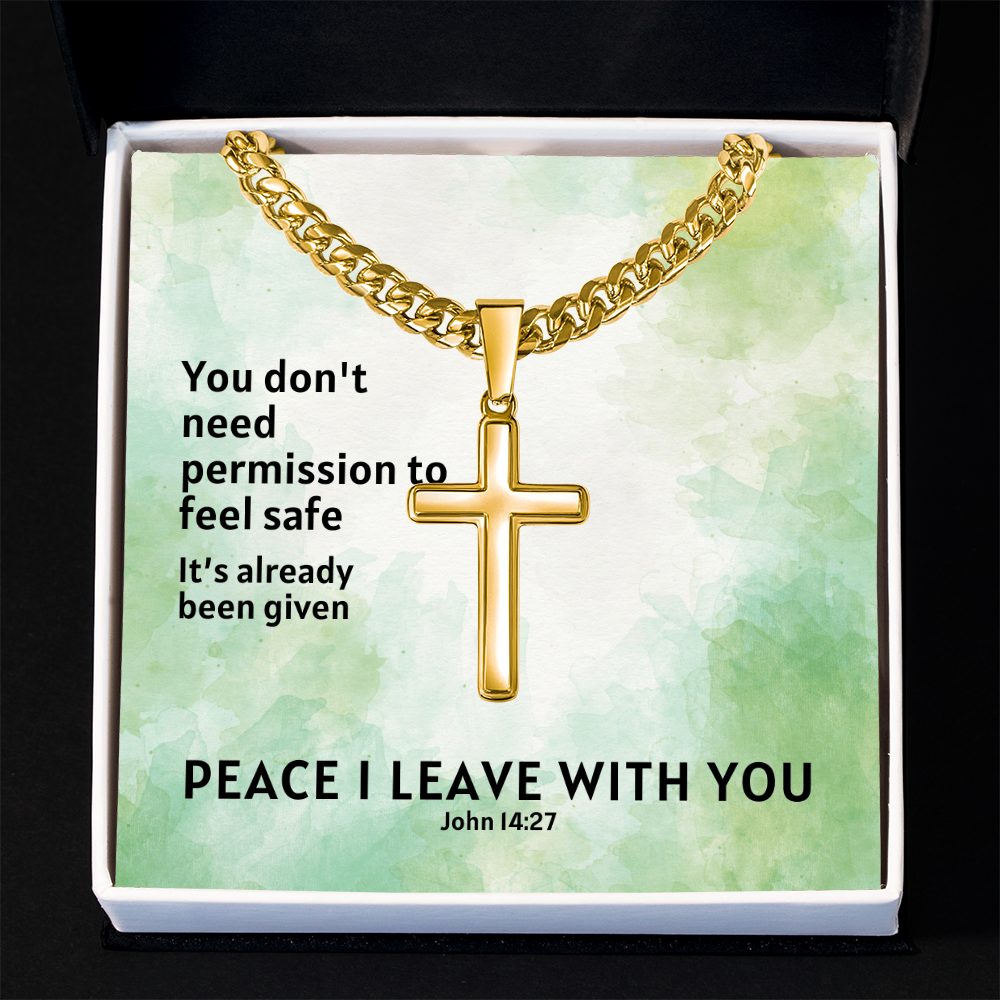 Peace I Leave With You (John 14:27) | Premium Sterling Silver Cuban Link Cross Necklace