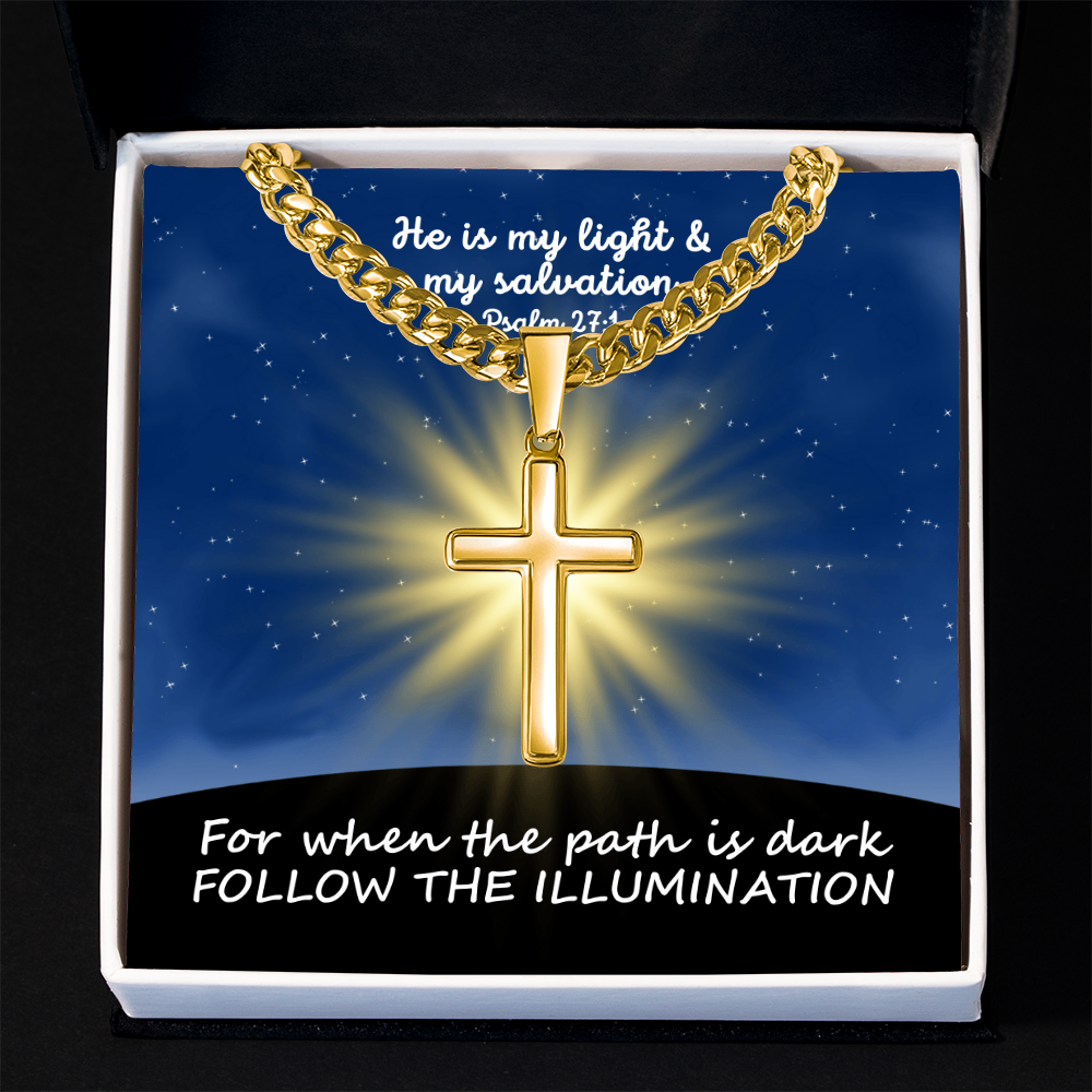 He Is My Light & My Salvation (Psalm 27:1) | Premium Sterling Silver Cuban Link Cross Necklace