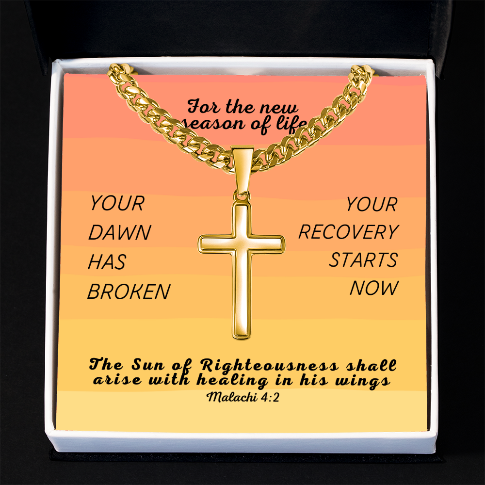 Healing In His Wings (Malachi 4:2) | Premium Sterling Silver Cuban Link Cross Necklace