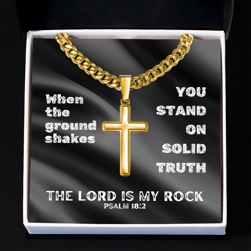 The Lord Is My Rock (Psalm 18:2) | Premium Sterling Silver Cuban Link Cross Necklace