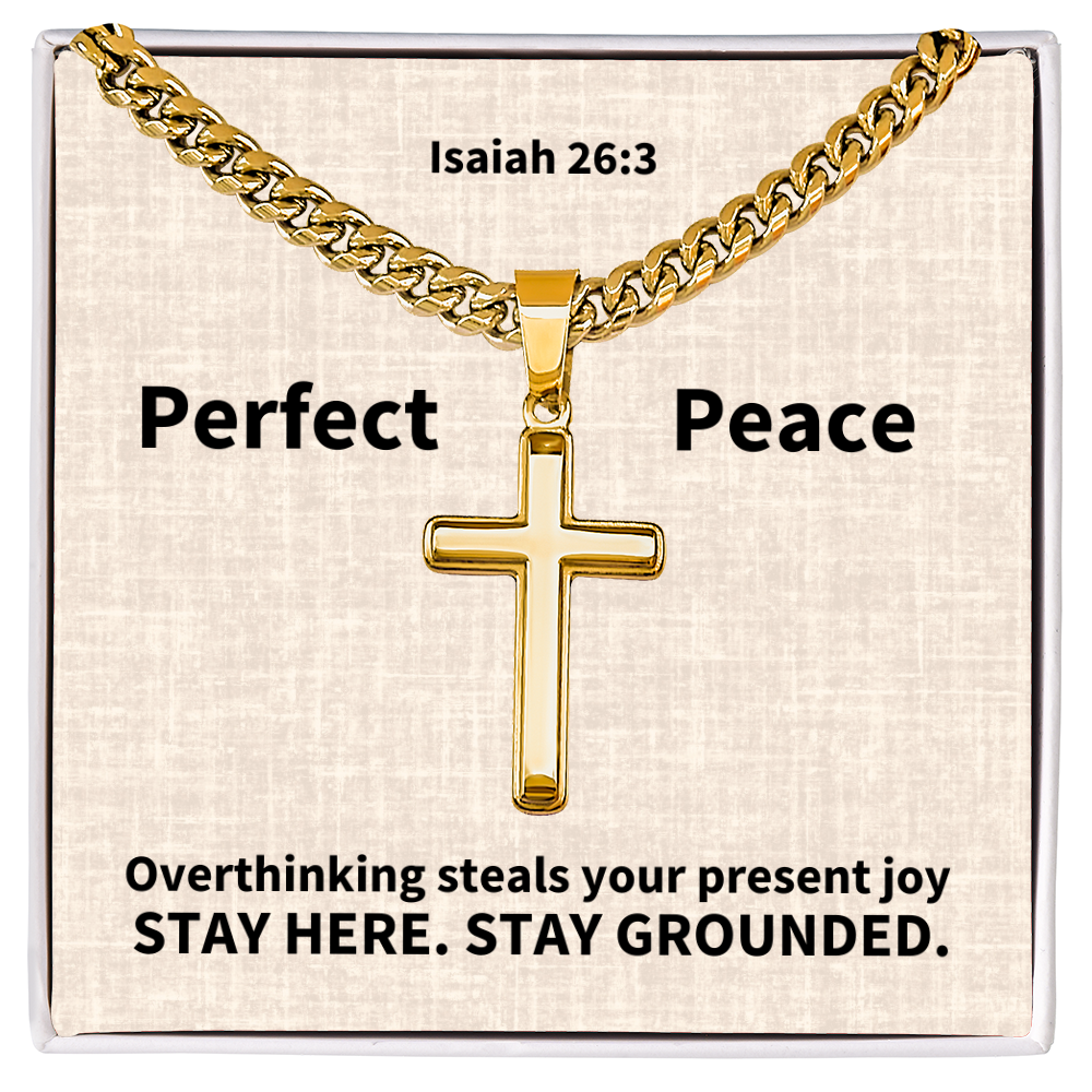 Perfect Peace (Isaiah 26:3) | Premium Sterling Silver Cuban Link Cross Necklace