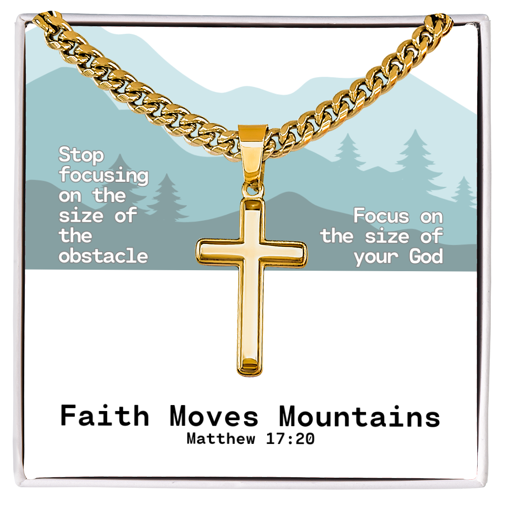 Faith Moves Mountains (Matthew 17:20) | Premium Sterling Silver Cuban Link Cross Necklace