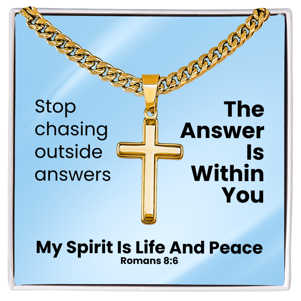 My Spirit Is Life And Peace (Romans 8:6) | Premium Sterling Silver Cuban Link Cross Necklace