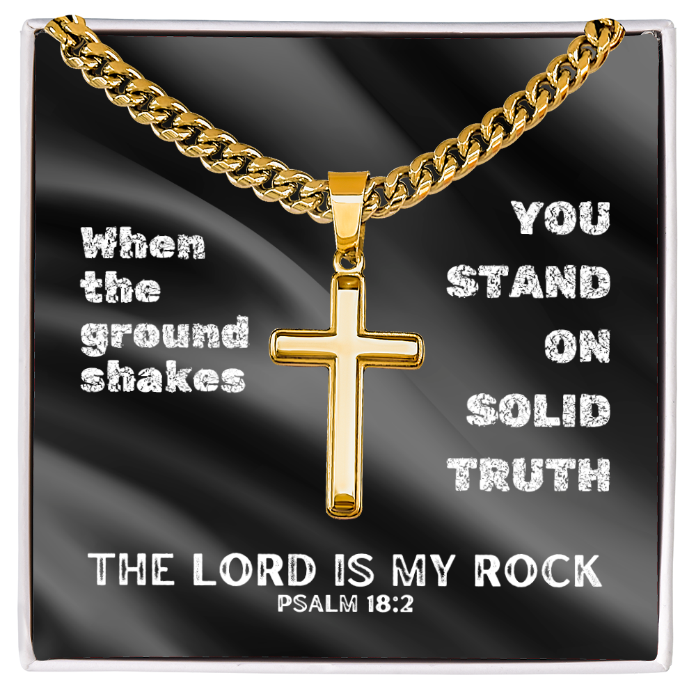 The Lord Is My Rock (Psalm 18:2) | Premium Sterling Silver Cuban Link Cross Necklace