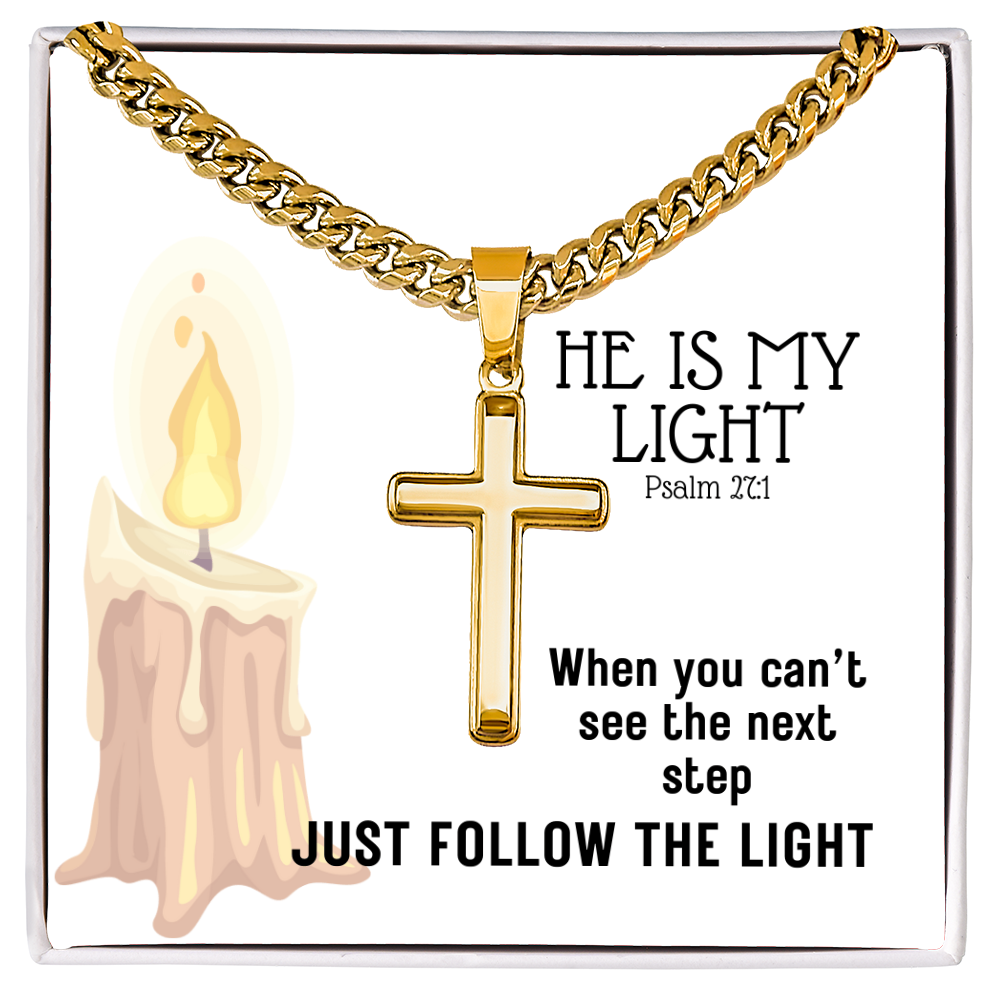 He Is My Light (Psalm 27:1) | Premium Sterling Silver Cuban Link Cross Necklace