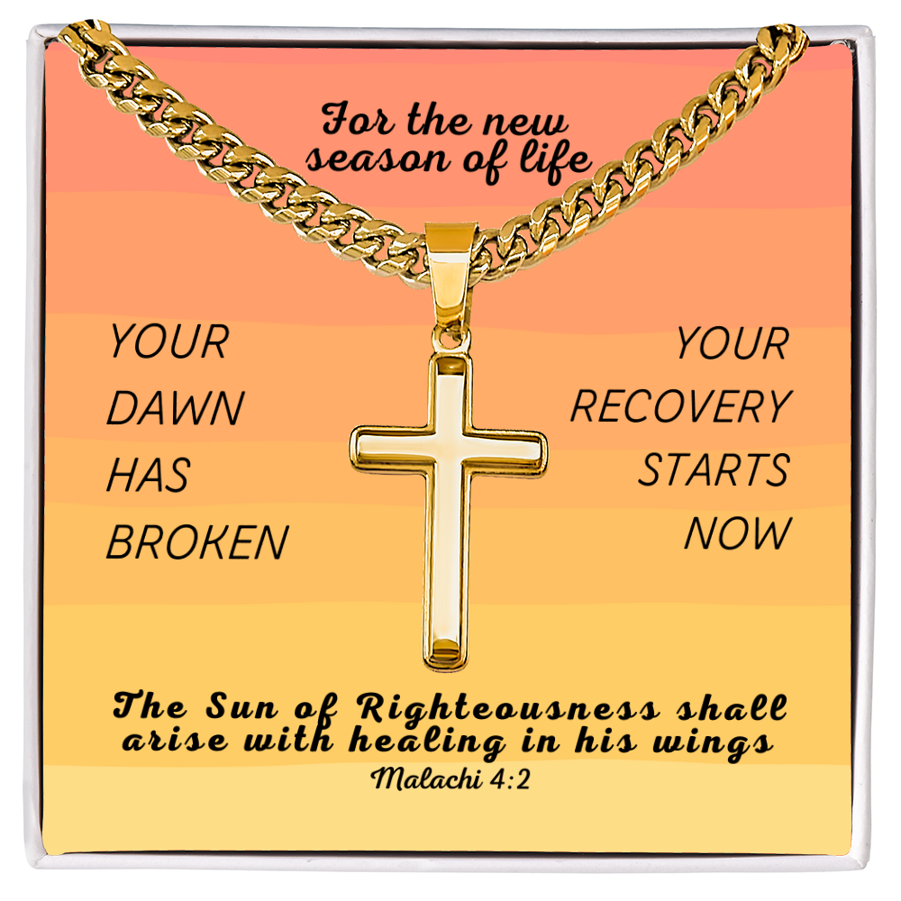 Healing In His Wings (Malachi 4:2) | Premium Sterling Silver Cuban Link Cross Necklace