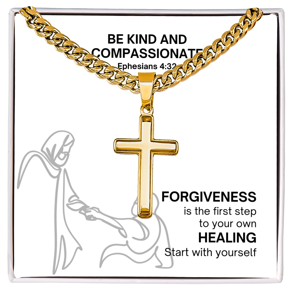 Be Kind And Compassionate (Ephesians 4:32) | Premium Sterling Silver Cuban Link Cross Necklace