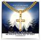 We Walk By Faith, Not By Sight (2 Corinthians 5:7) | Premium Sterling Silver Cuban Link Cross Necklace