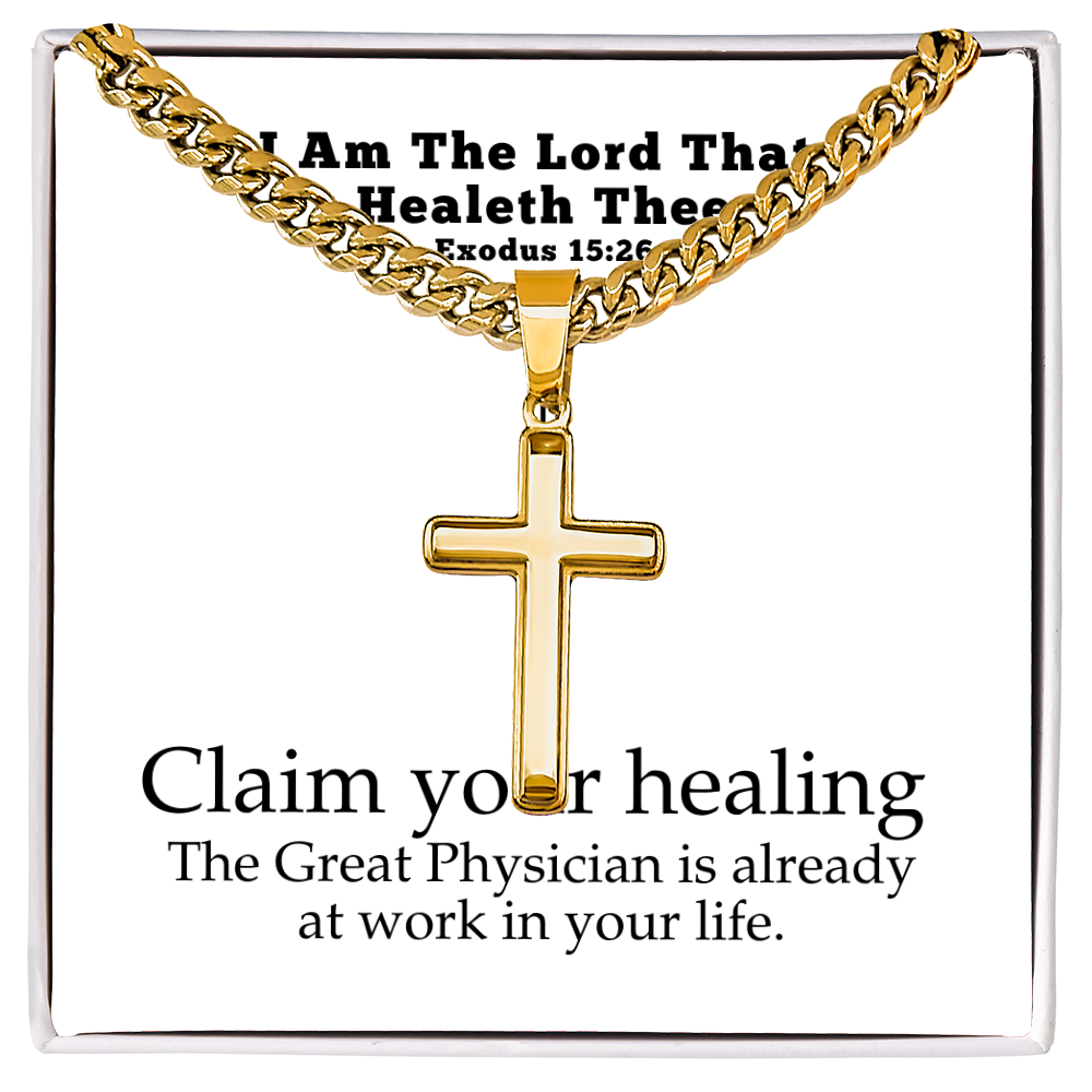 I Am The Lord That Healeth Thee (Exodus 15:26) | Premium Sterling Silver Cuban Link Cross Necklace