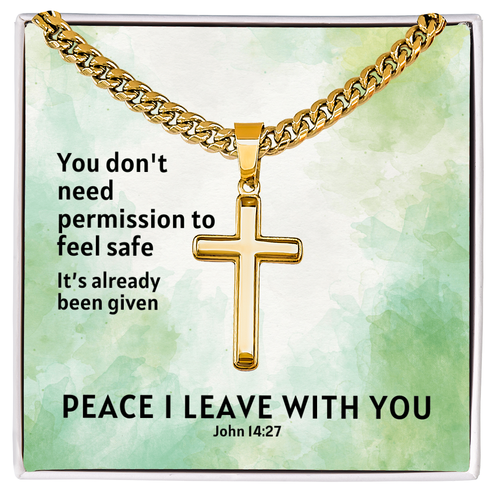 Peace I Leave With You (John 14:27) | Premium Sterling Silver Cuban Link Cross Necklace