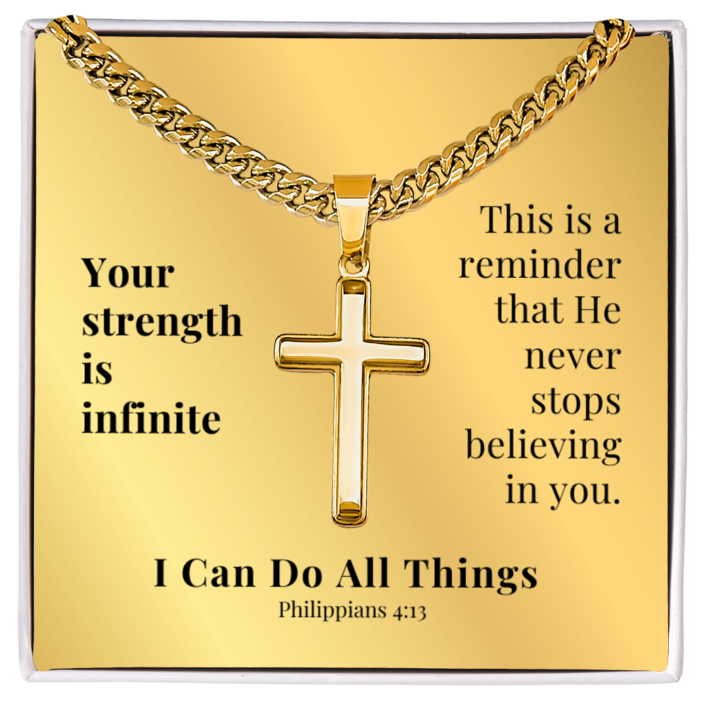 I Can Do All Things (Philippians 4:13) | Premium Sterling Silver Cuban Link Cross Necklace