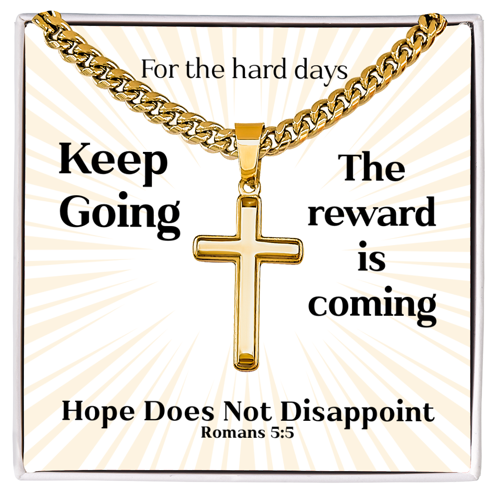 Hope Does Not Disappoint (Romans 5:5) | Premium Sterling Silver Cuban Link Cross Necklace