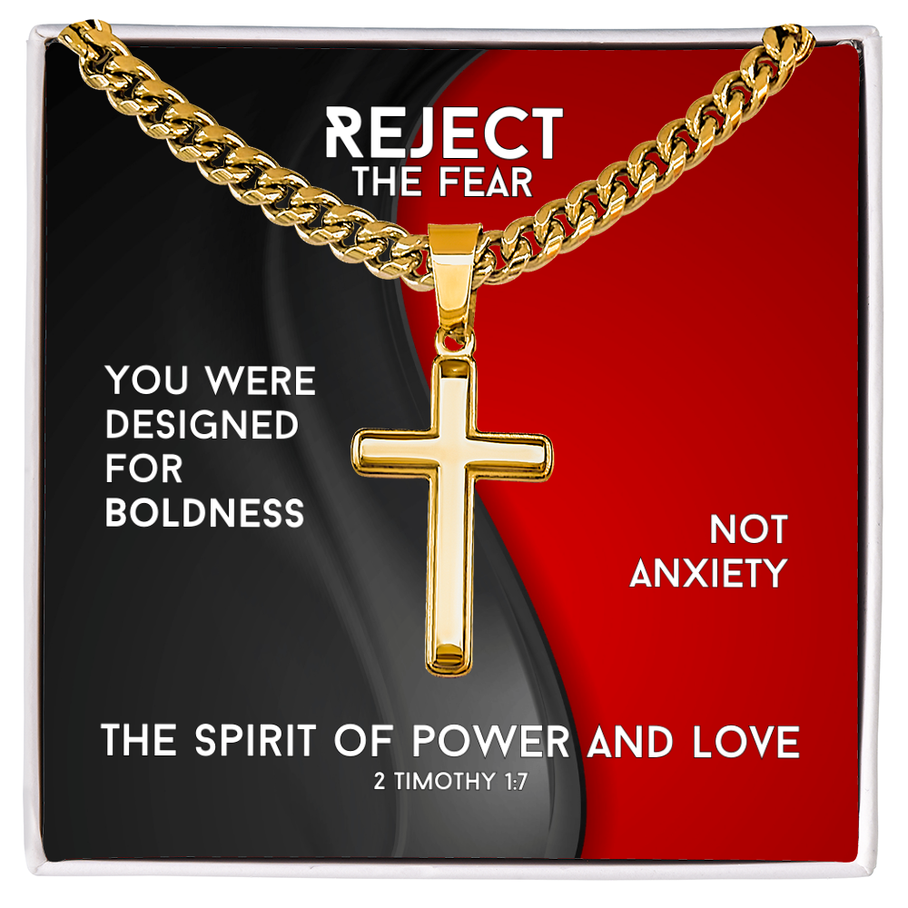The Spirit Of Power And Love (2 Timothy 1:7) | Premium Sterling Silver Cuban Link Cross Necklace