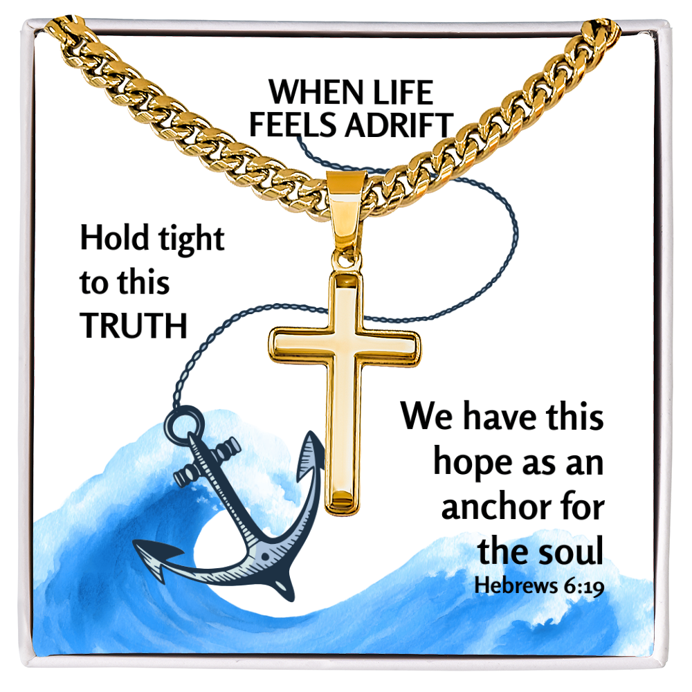 Hope Anchors The Soul (Hebrews 6:19) | Premium Sterling Silver Cuban Link Cross Necklace