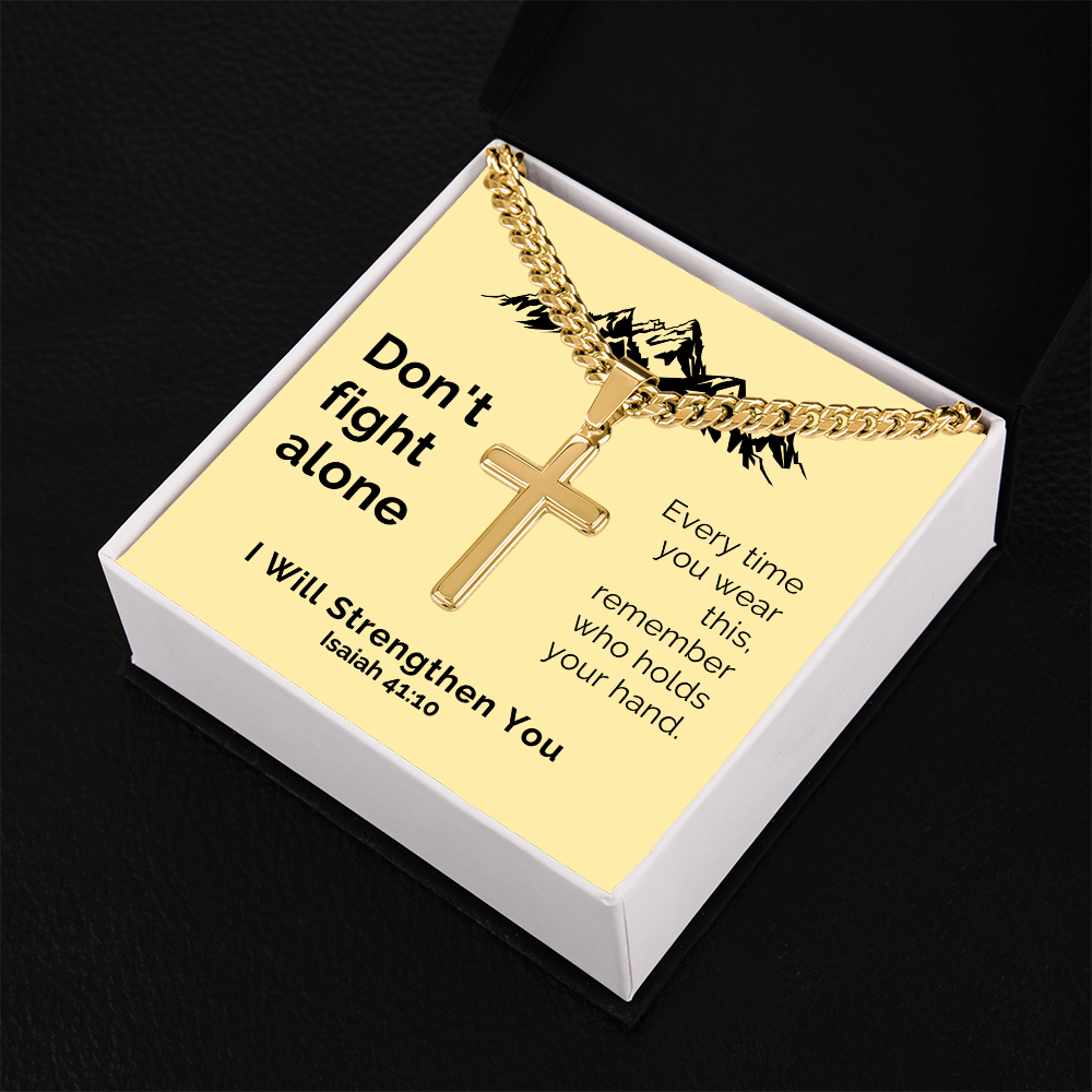 I Will Strengthen You (Isaiah 41:10) | Premium Sterling Silver Cuban Link Cross Necklace