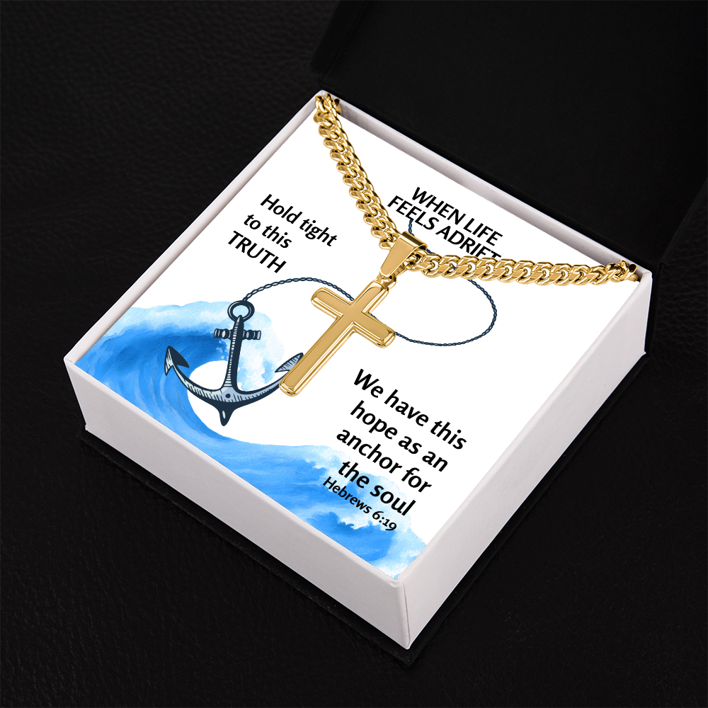 Hope Anchors The Soul (Hebrews 6:19) | Premium Sterling Silver Cuban Link Cross Necklace