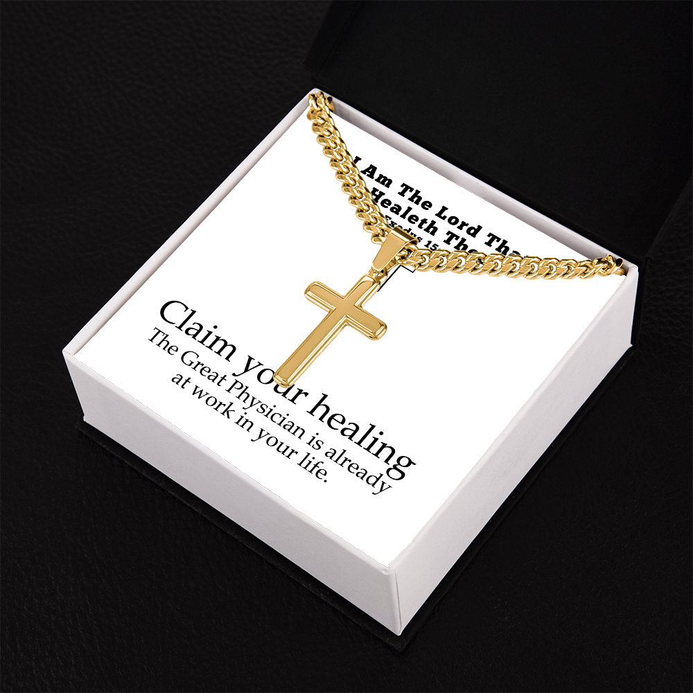 I Am The Lord That Healeth Thee (Exodus 15:26) | Premium Sterling Silver Cuban Link Cross Necklace