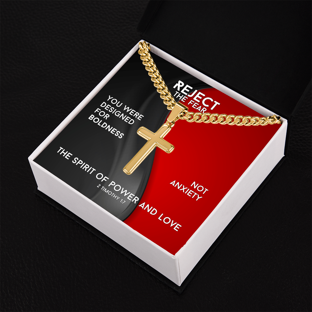 The Spirit Of Power And Love (2 Timothy 1:7) | Premium Sterling Silver Cuban Link Cross Necklace