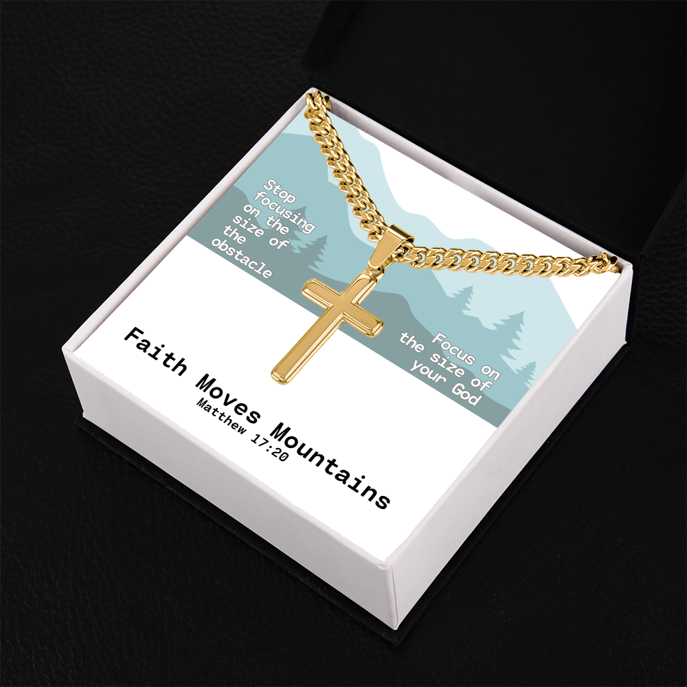 Faith Moves Mountains (Matthew 17:20) | Premium Sterling Silver Cuban Link Cross Necklace