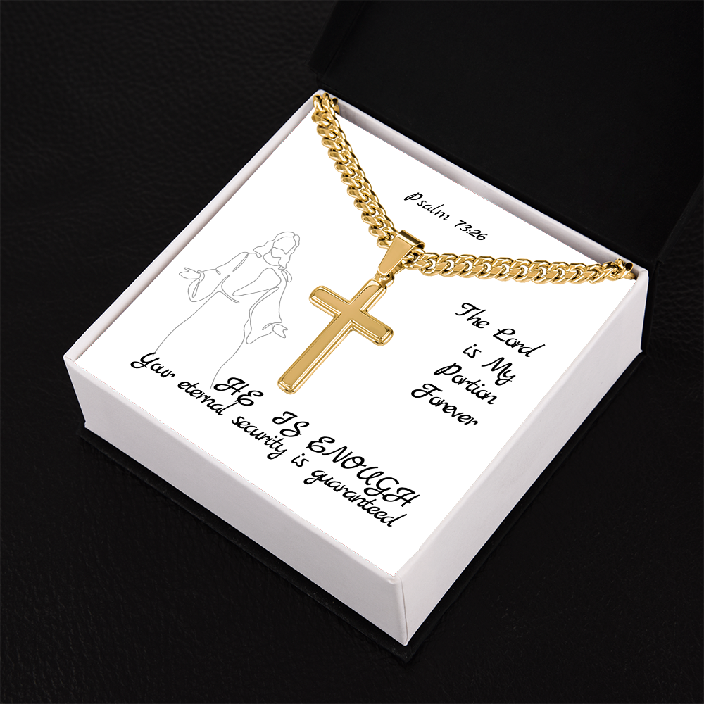The Lord is My Portion Forever (Psalm 73:26) | Premium Sterling Silver Cuban Link Cross Necklace