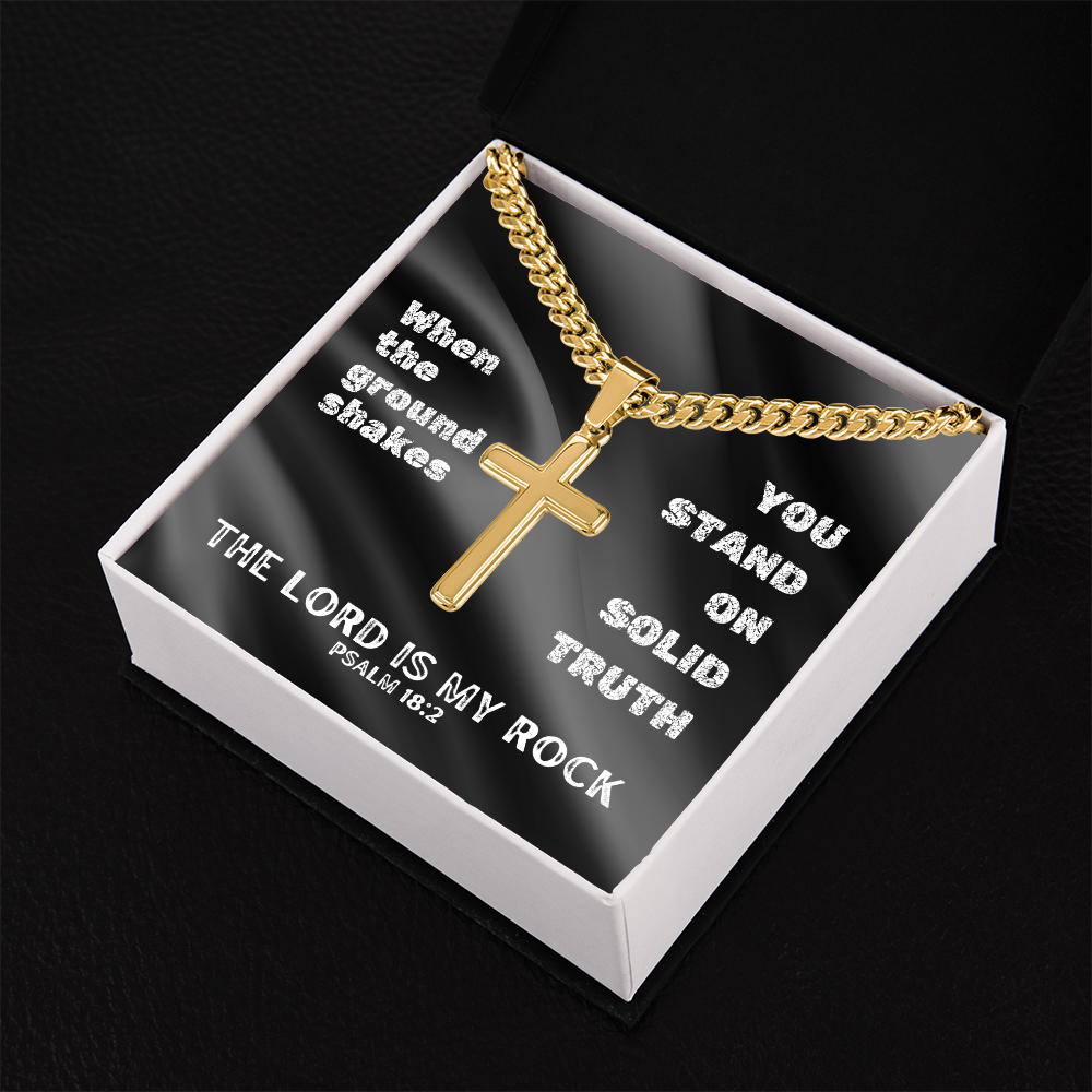 The Lord Is My Rock (Psalm 18:2) | Premium Sterling Silver Cuban Link Cross Necklace