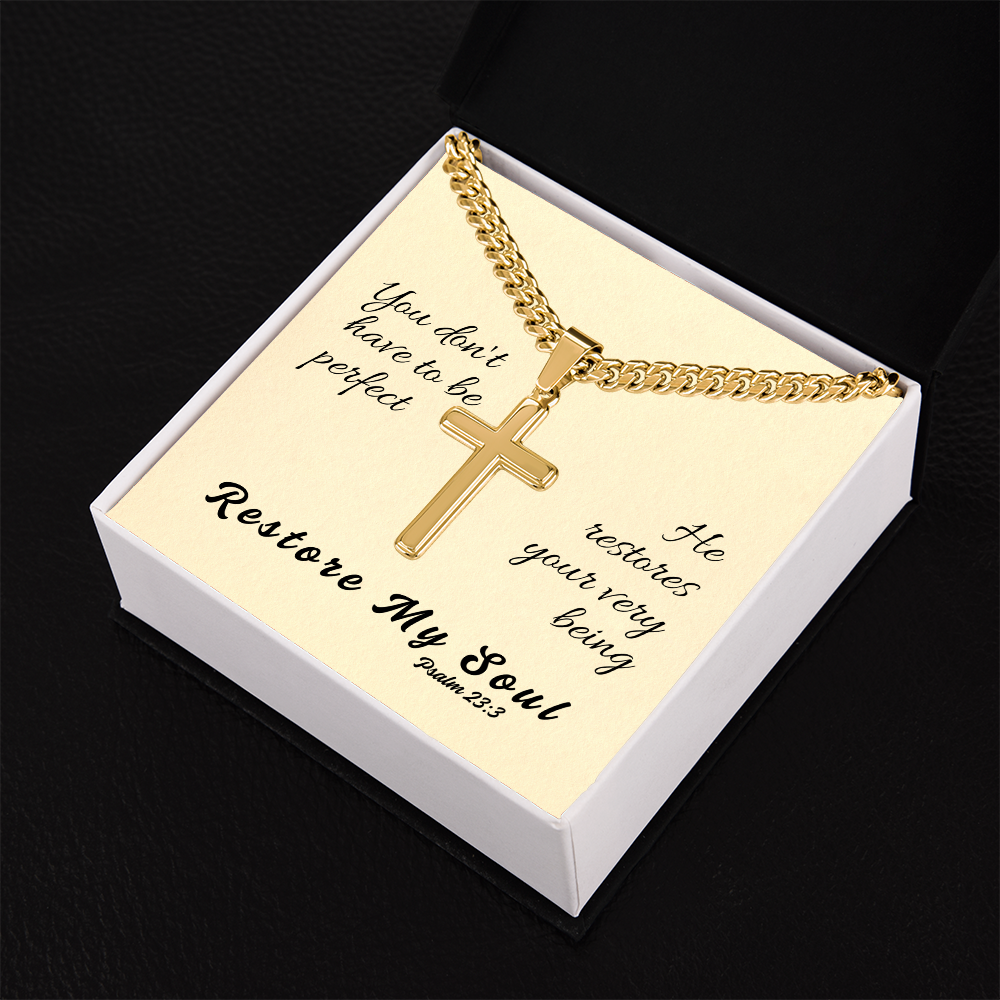 Restore My Soul (Psalm 23:3) | Premium Sterling Silver Cuban Link Cross Necklace
