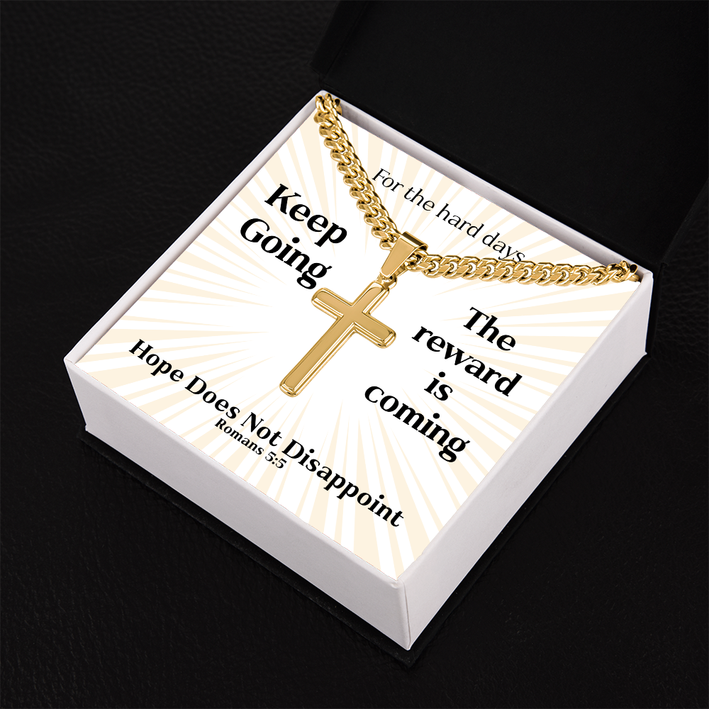 Hope Does Not Disappoint (Romans 5:5) | Premium Sterling Silver Cuban Link Cross Necklace