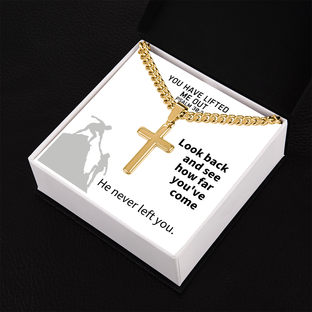 You Have Lifted Me Out (Psalm 30:2) | Premium Sterling Silver Cuban Link Cross Necklace