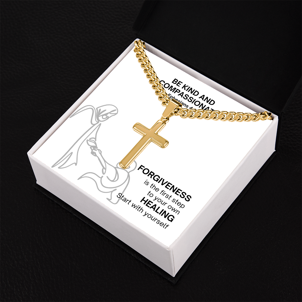 Be Kind And Compassionate (Ephesians 4:32) | Premium Sterling Silver Cuban Link Cross Necklace