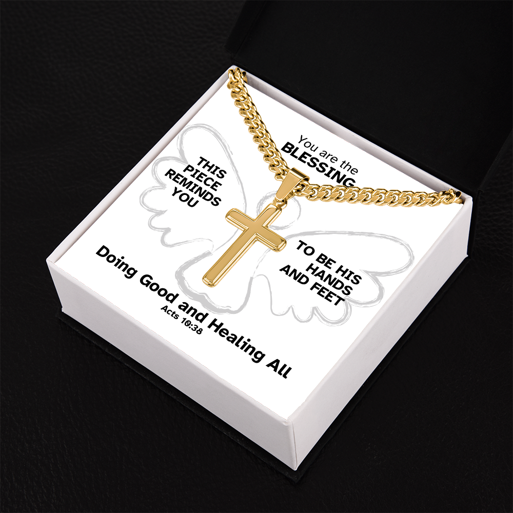 Doing Good And Healing All (Acts 10:38) | Premium Sterling Silver Cuban Link Cross Necklace