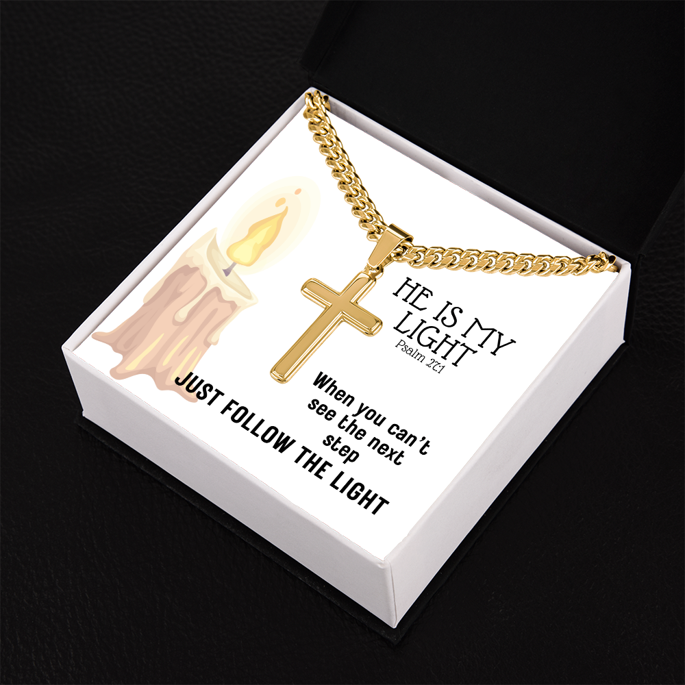 He Is My Light (Psalm 27:1) | Premium Sterling Silver Cuban Link Cross Necklace