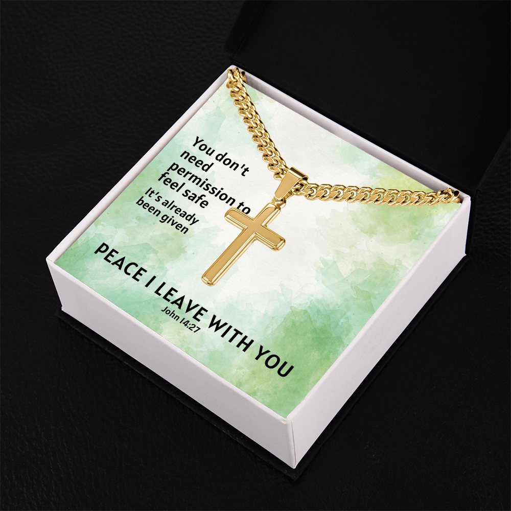 Peace I Leave With You (John 14:27) | Premium Sterling Silver Cuban Link Cross Necklace