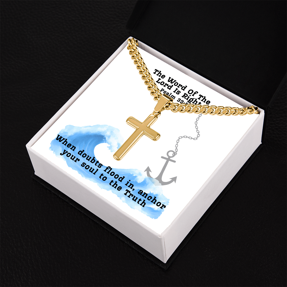 The Word Of The Lord Is Right (Psalm 33:4) | Premium Sterling Silver Cuban Link Cross Necklace