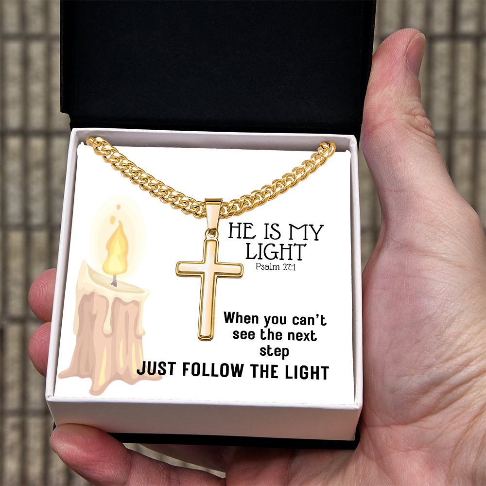 He Is My Light (Psalm 27:1) | Premium Sterling Silver Cuban Link Cross Necklace