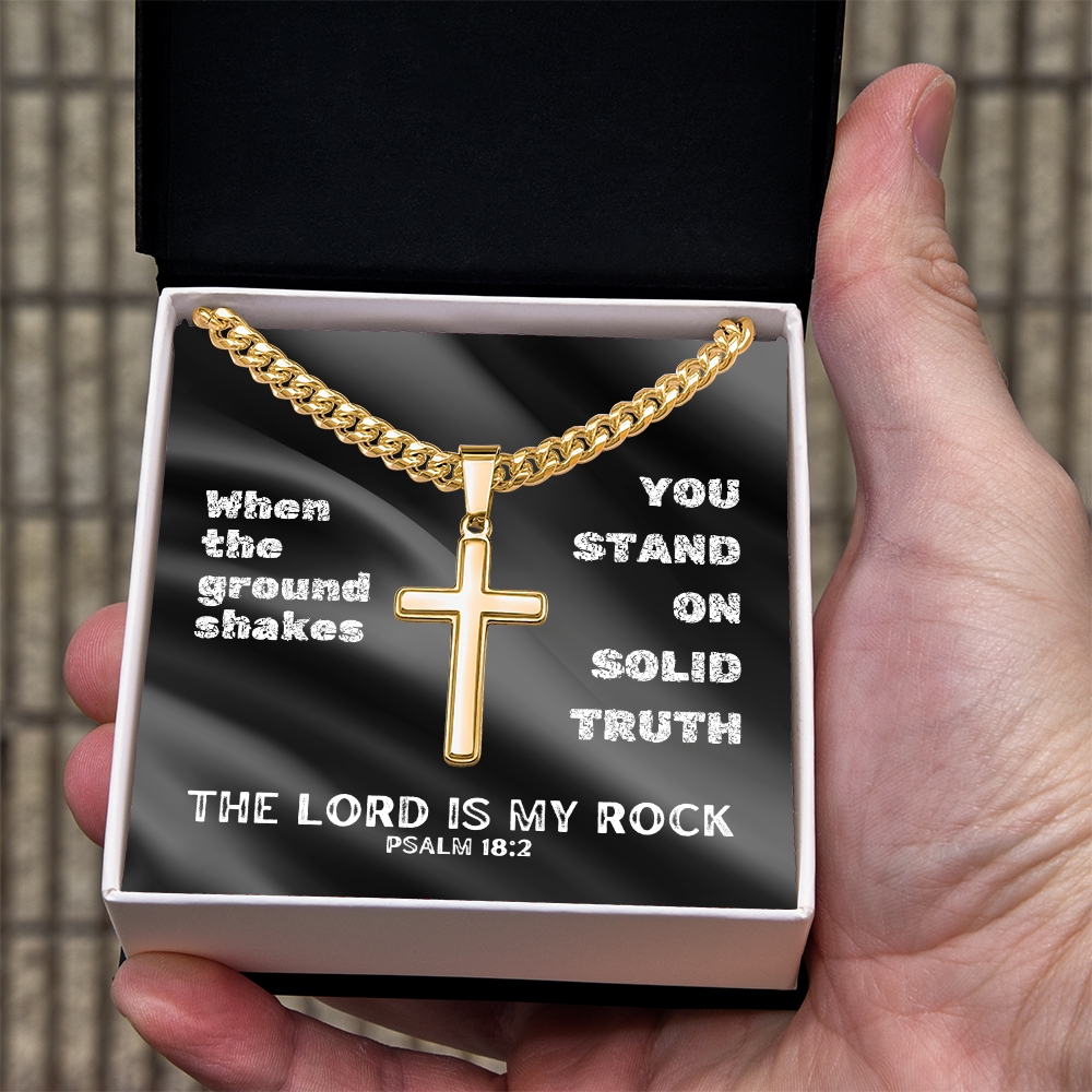 The Lord Is My Rock (Psalm 18:2) | Premium Sterling Silver Cuban Link Cross Necklace