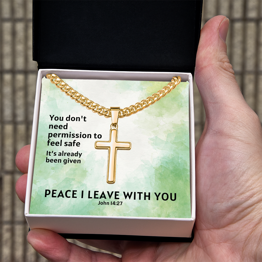 Peace I Leave With You (John 14:27) | Premium Sterling Silver Cuban Link Cross Necklace