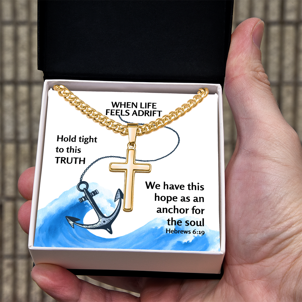Hope Anchors The Soul (Hebrews 6:19) | Premium Sterling Silver Cuban Link Cross Necklace
