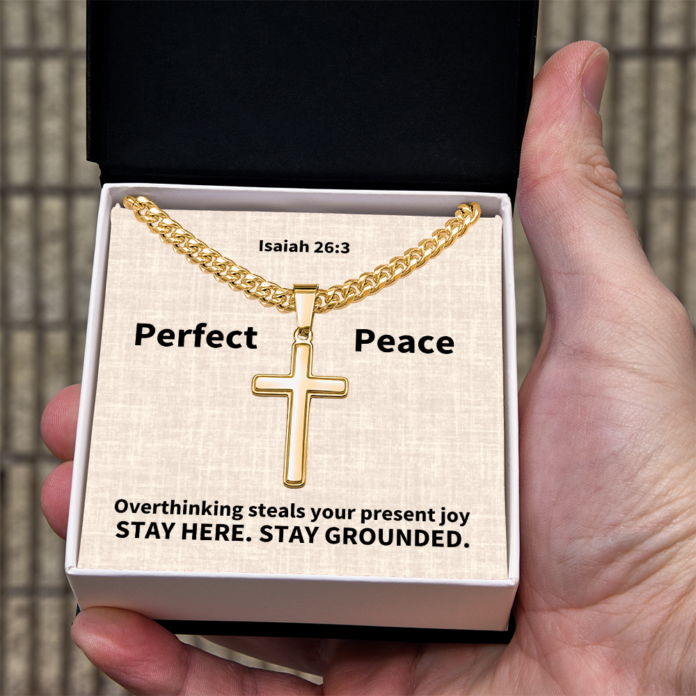 Perfect Peace (Isaiah 26:3) | Premium Sterling Silver Cuban Link Cross Necklace