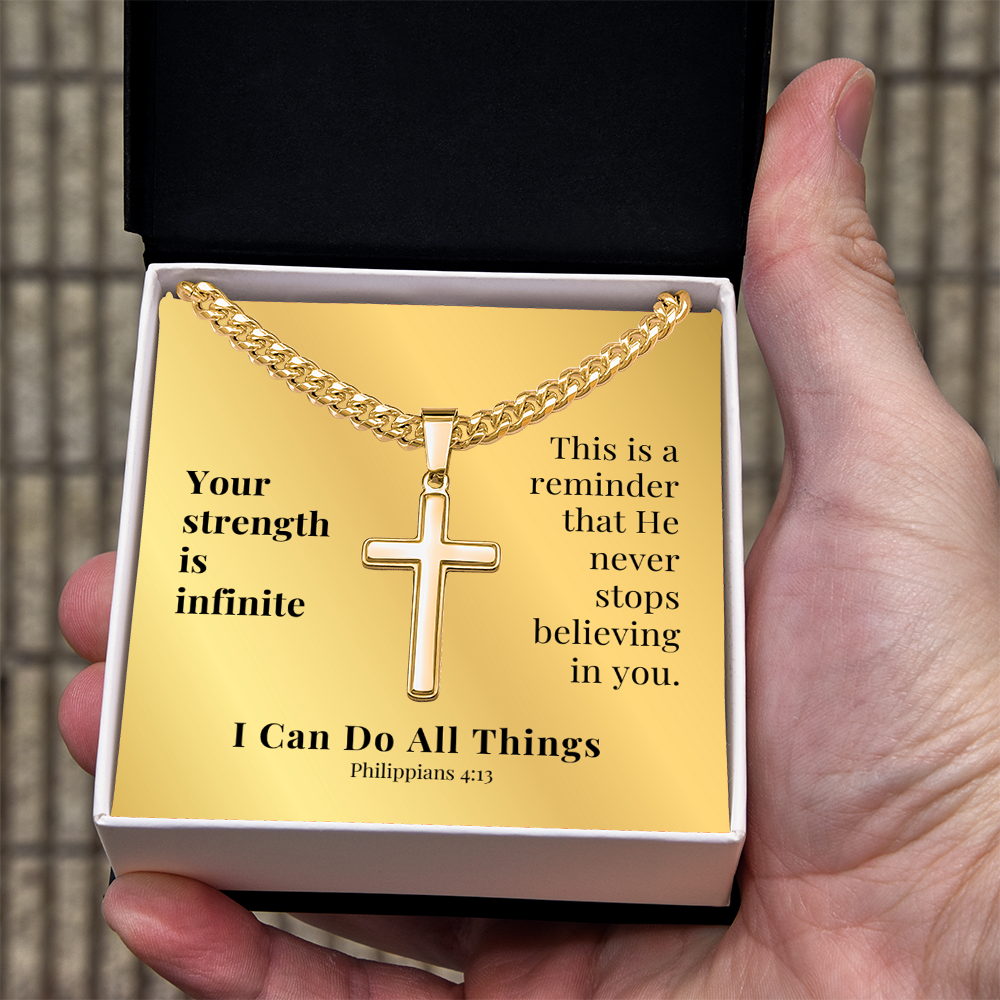 I Can Do All Things (Philippians 4:13) | Premium Sterling Silver Cuban Link Cross Necklace