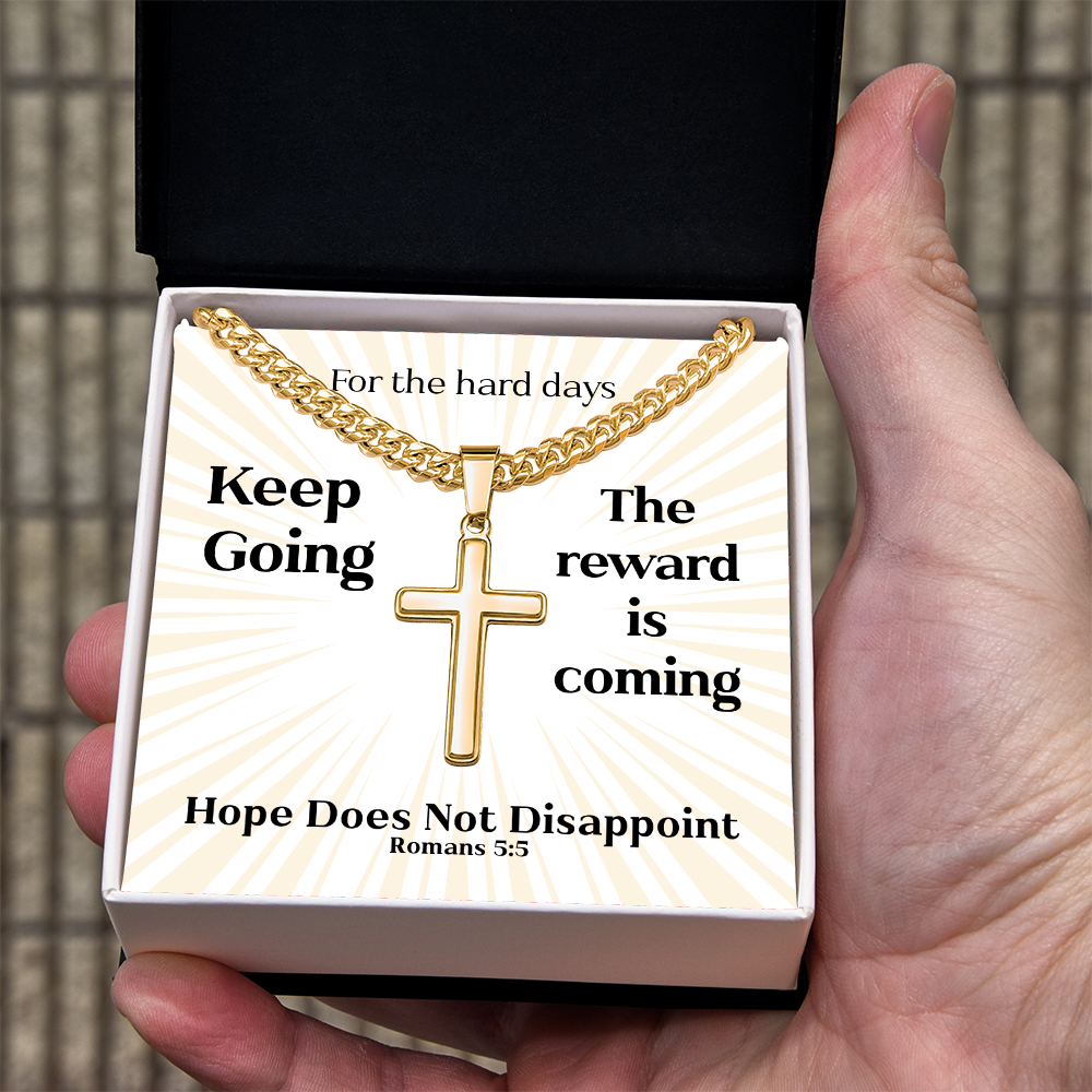 Hope Does Not Disappoint (Romans 5:5) | Premium Sterling Silver Cuban Link Cross Necklace