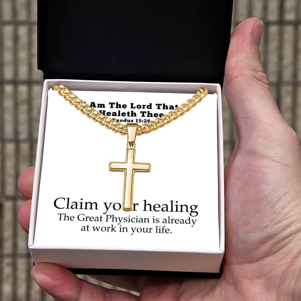 I Am The Lord That Healeth Thee (Exodus 15:26) | Premium Sterling Silver Cuban Link Cross Necklace