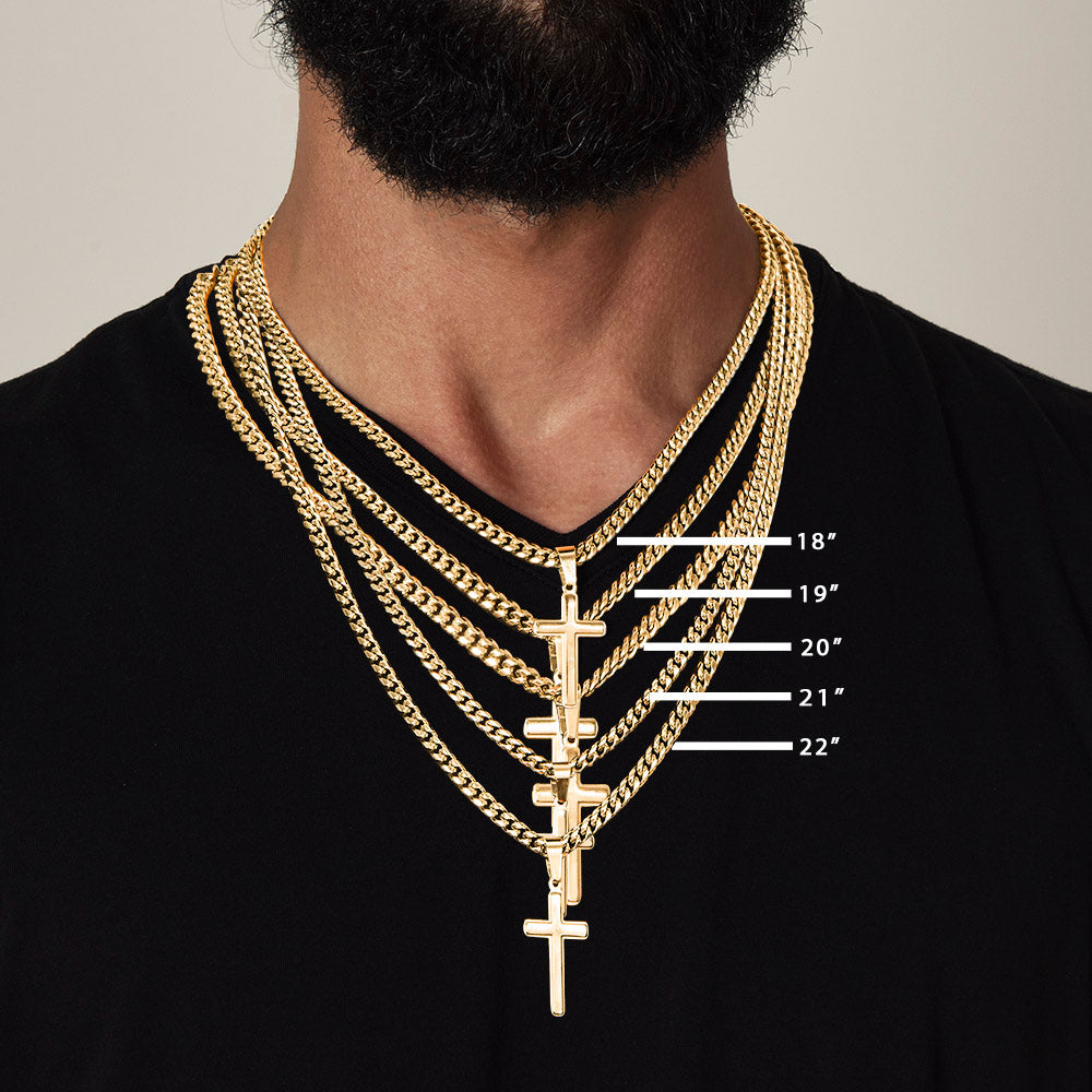My Strength and My Shield (Psalm 28:7) | Premium Sterling Silver Cuban Link Cross Necklace