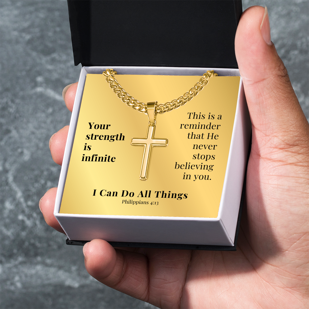 I Can Do All Things (Philippians 4:13) | Premium Sterling Silver Cuban Link Cross Necklace